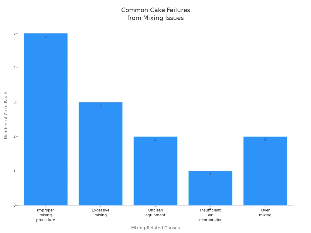 Bar chart showing frequency of cake failures due to different mixing-related causes