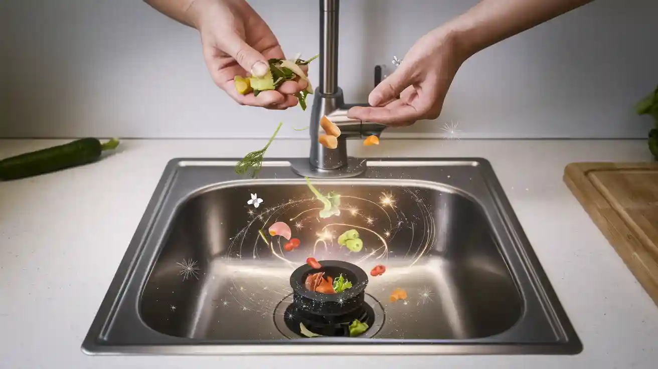 Kitchen sink food disposal transforms mess into magic